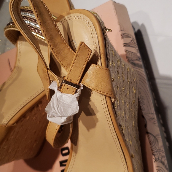 TOP Moda New ROYAL-1 Espadrille Platform Wedge Sandals Womens 10 NWT Gold Silver - Picture 13 of 15